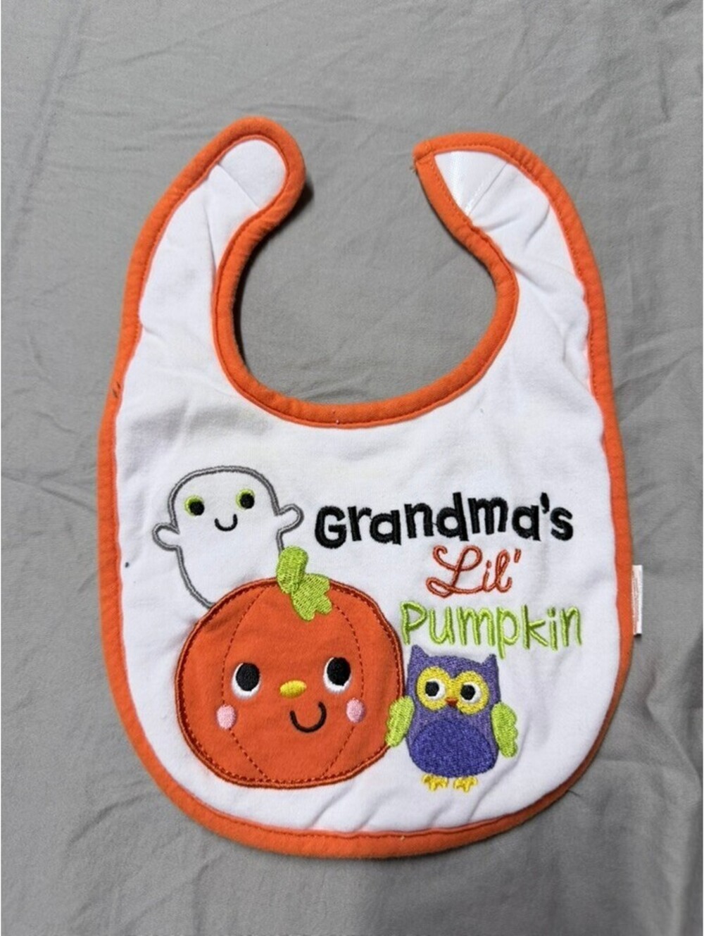 Grandma's Lil' Pumpkin Halloween Baby Bib Ghost Owl Pumpkin